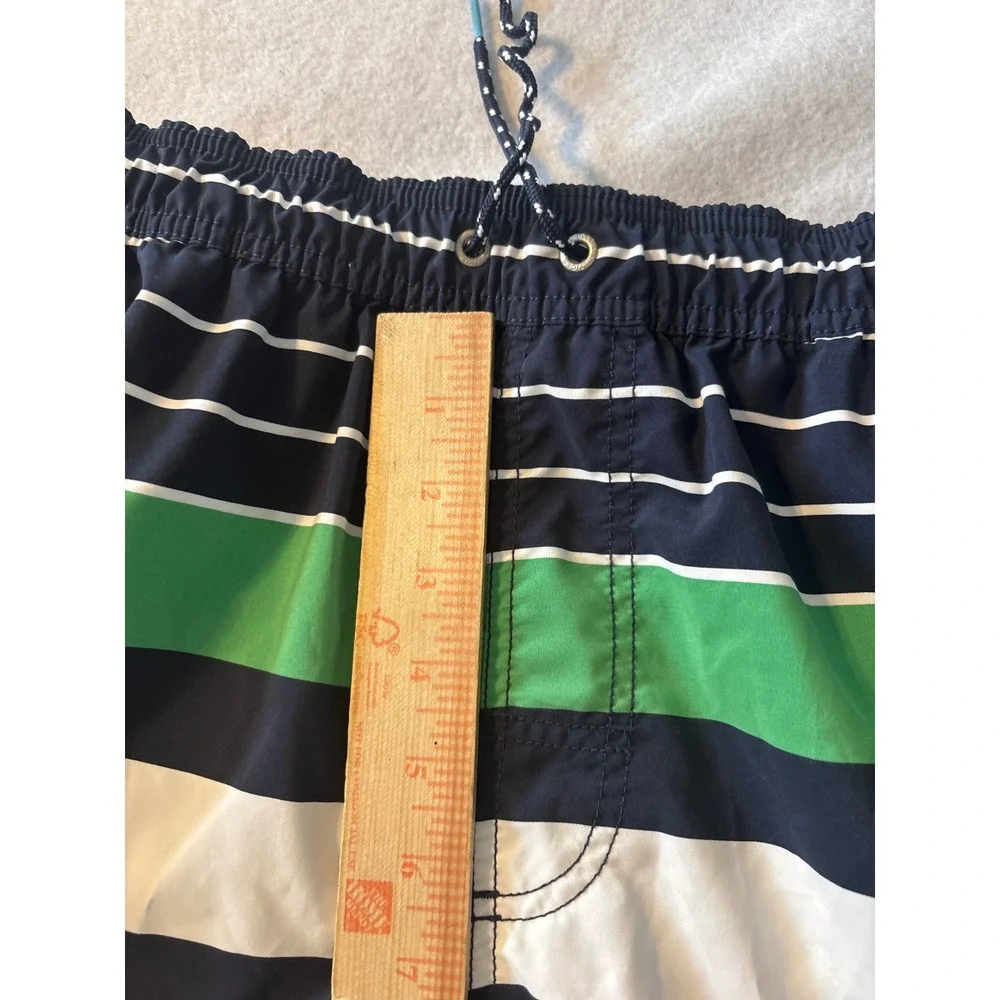 Tommy Hilfiger Mens Striped Swim Trunks Navy Blue‎ Green Board Shorts Large